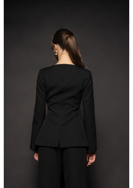 Kadın Siyah Geniş Yaka Blazer modelleri