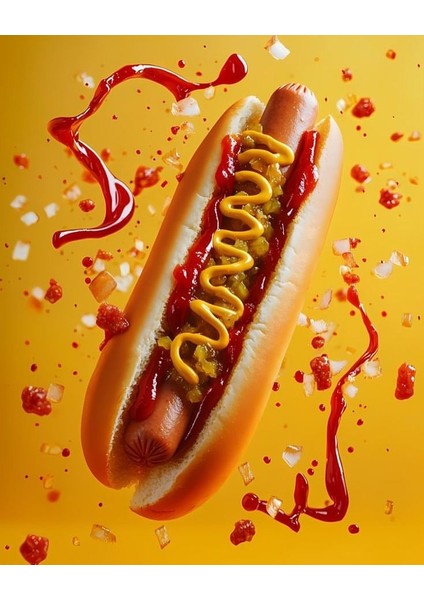 Ketçaplı Sosli Sandviç Hot Dog Ev Duvar Salon Güzellik Salonu Ofis Dükkan Dekarasyon Kanvas Tablo fiyatları