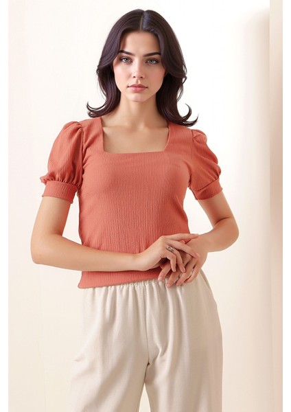 Kadın BDART Slim Fit Kare Yaka Bluz Pink