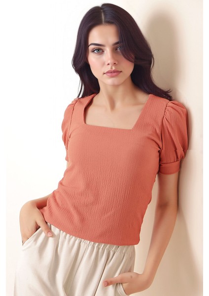 Kadın BDART Slim Fit Kare Yaka Bluz Pink modelleri