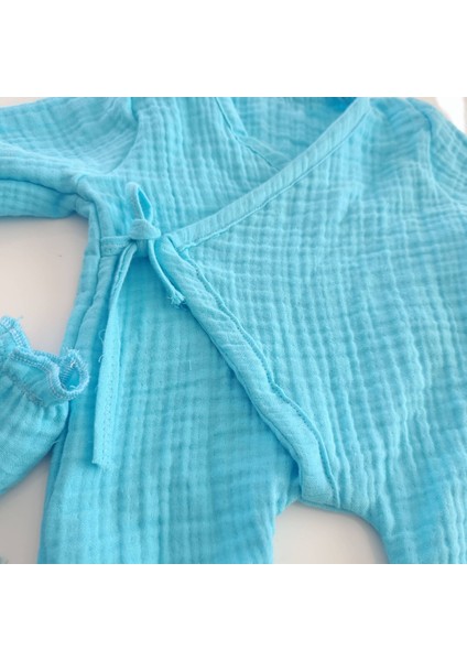 4'lü Turkuaz Müslin Yenidoğan Seti – Unisex Tasarım, 4 Kat %100 Pamuk indirimleri