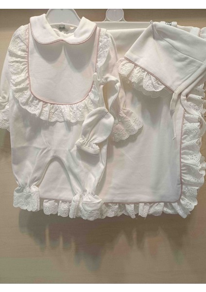 Yeni Doğan Kız Bebek Fistolu Tulum Şapka Eldiven Battaniye Takımı / Hastane Çıkışı