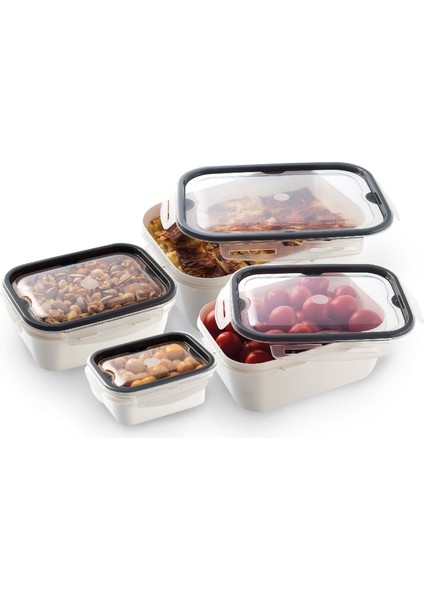 Kilitli & Kapaklı Saklama Kabı 4'lü Set (0.45L + 1l + 2l + 4l) | Hava Geçirmez, Bpa Içermez, Mikrodalga ve Bulaşık Makinesine Uygun indirimleri