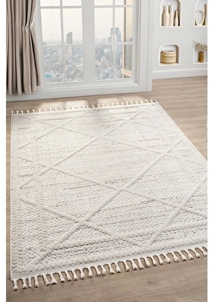 Krem Modern Desen Dokuma Halı Oturma Odası Salon Mutfak Antre Yolluk Halısı