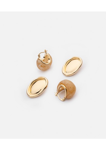 Reçineli ve Oval Formlu Küpe Seti IW6250068123019 fırsatları