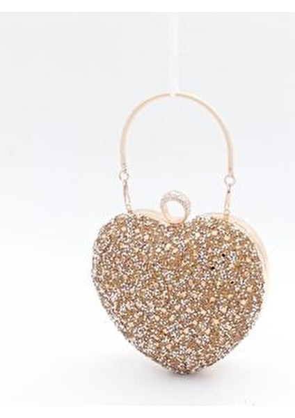 Kadın Kristal Gold Kalpli Abiye Çantası