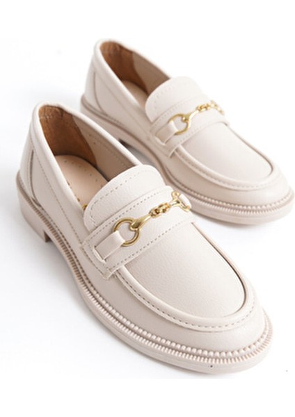 Bej Rengi Cilt Gold Toka Detaylı Oxford Loafer Ayakkabı indirimleri