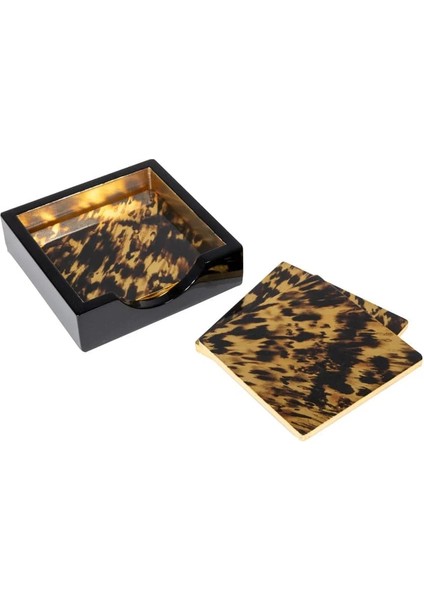 Tortoiseshell Set Of 4 Lacquer Coasters 4" Diameter