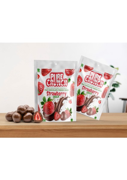 Sütlü Çikolata Kaplı Dondurularak Kurutulmuş Çilek Draje - 80 gr