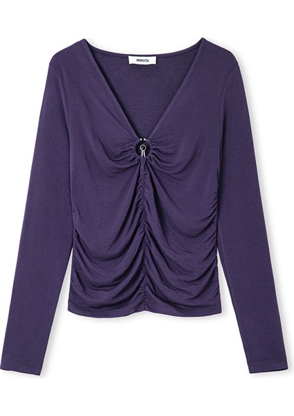 Metal Aksesuarlı Büzgülü Tişört IW6250070113017 indirimleri