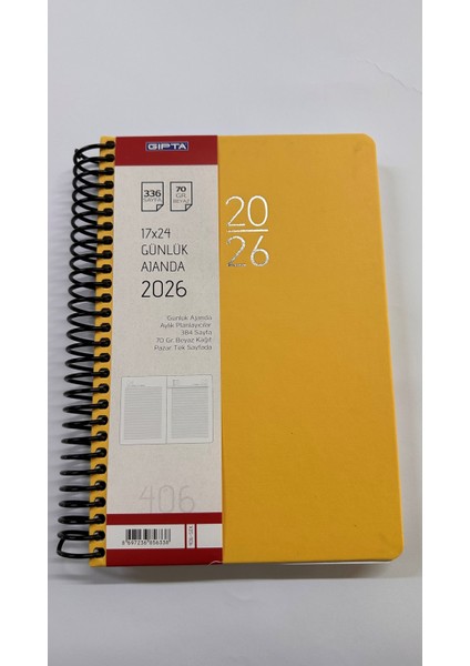 Ajanda Ajanda 2026 Sert Kapak Günlük Çizgili Beyaz Ajanda 17X24 Ajanda 406-SEK