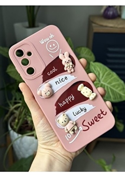 Samsung Galaxy A54 Uyumlu Ayıcık Tasarımlı Içi Kadife Şeker Kılıf
