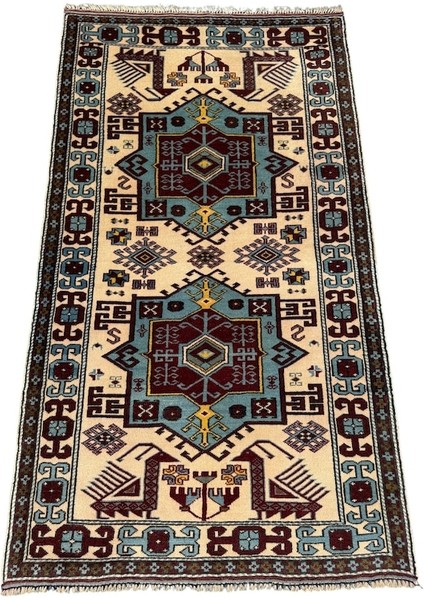 El Dokuma Sıfır Sındırgı Halısı 110X200 Turkuaz Kırmızı Kök Boya