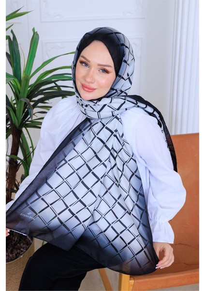 Gölgeli Kare Desenli Dijital Soft Şal