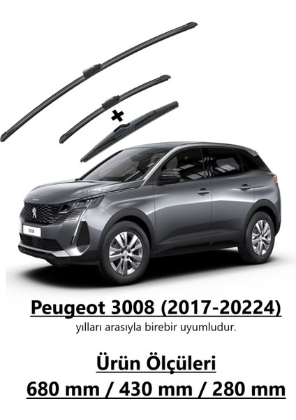 Peugeot 3008 Uyumlu Ön ve Arka Silecek Seti Takımı (2017-2024)