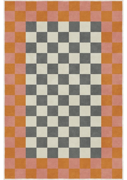 Geometrik Dama Desenli Yıkanabilir Kaymaz Taban Salon Halısı modelleri