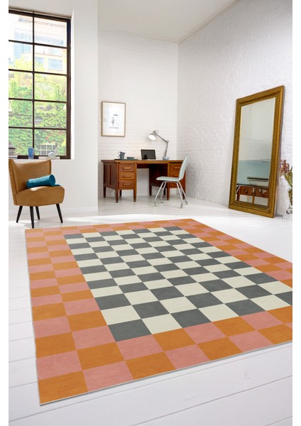 Geometrik Dama Desenli Yıkanabilir Kaymaz Taban Salon Halısı fiyatları