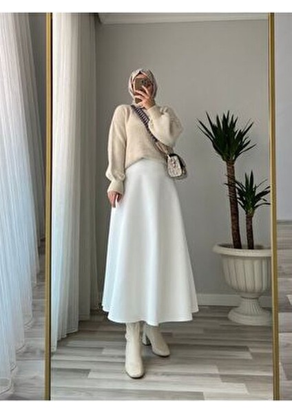 Kadın Puf Scuba Tesettür Beyaz Kloş Etek fiyatları