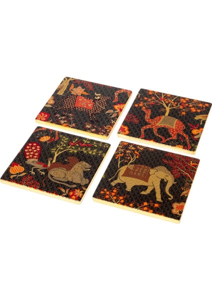 Le Jardin De Mysore Set Of 4 Lacquer Coaster 4" Diameter