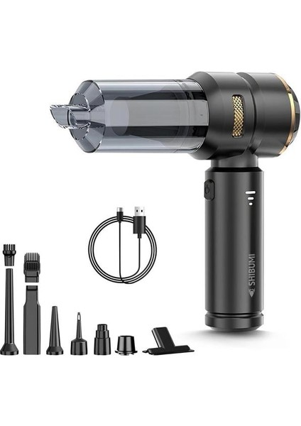 Shibumi Tornada 100 Watt 6000MAH 16000PA Çekiş Gücü 8 Adet Başlıklı Şarjlı Güçlü Üfleme Araç Içi Süpürge