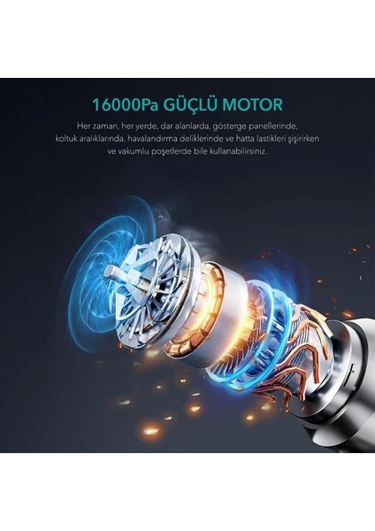 Shibumi Tornada 100 Watt 6000MAH 16000PA Çekiş Gücü 8 Adet Başlıklı Şarjlı Güçlü Üfleme Araç Içi Süpürge modelleri