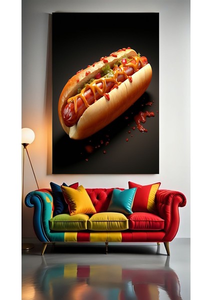 Hardallı Sosli Sandviç Hot Dog Ev Duvar Salon Güzellik Salonu Ofis Dükkan Dekarasyon Kanvas Tablo