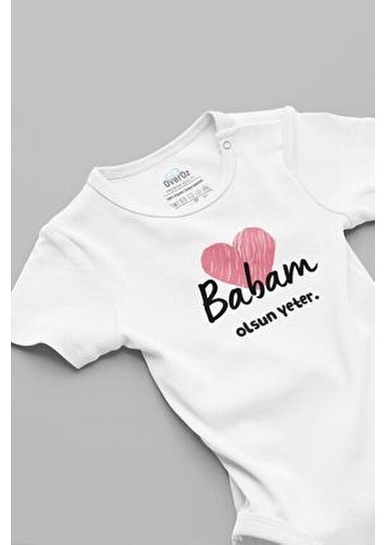 Organik %100 Pamuk Babam Olsun Yeter Kalp Baskılı Bebek Body Badi Çıtçıtlı Zıbın 5744