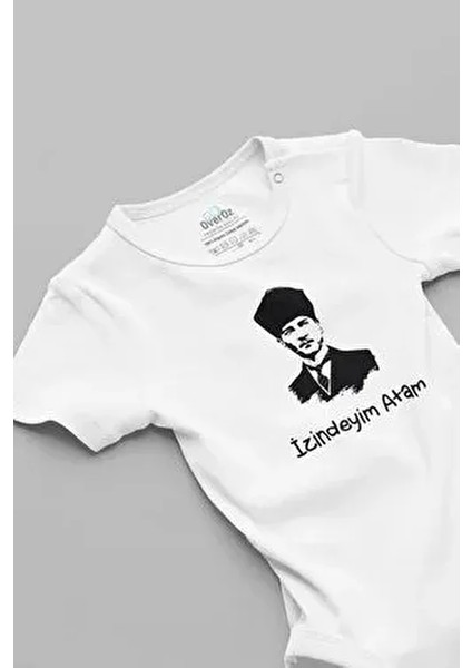 Organik %100 Pamuk Izindeyim Atam Yazılı Atatürk Baskılı Bebek Body Badi Çıtçıtlı Zıbın Tulum 5735