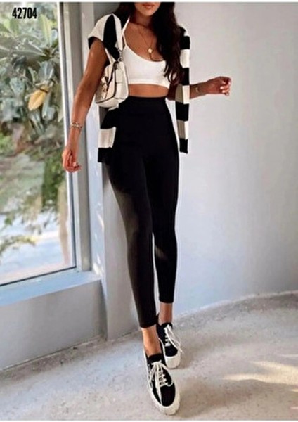 Push Up Toparlayıcı Tayt Kadın Yüksek Bel Dar Paça Siyah Konforlu Tasarım