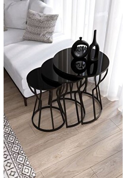 C Kum Saati 3'lü Zigon Sehpa Takımı Siyah Ayak - Siyah Cam fiyatları