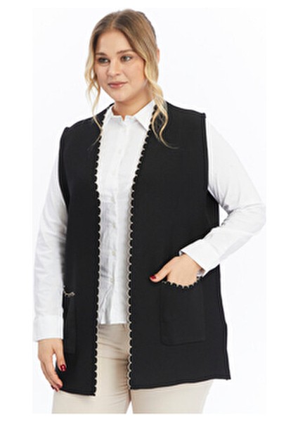 Triko Çelik Örgü Mevsimlik Kadın Siyah Tüylenmez Anne Siyah Yelek