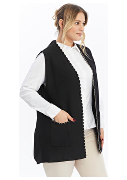 Triko Çelik Örgü Mevsimlik Kadın Siyah Tüylenmez Anne Siyah Yelek
