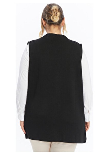 Triko Çelik Örgü Mevsimlik Kadın Siyah Tüylenmez Anne Siyah Yelek