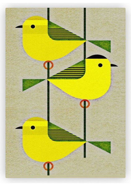 Üç Sarı Kuş Ahşap Poster 20X29 cm