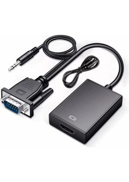 XCC7804 Ses Girişli VGA To HDMI Dönüştürücü (45 cm Aux Kablo 15 cm VGA Kablo)