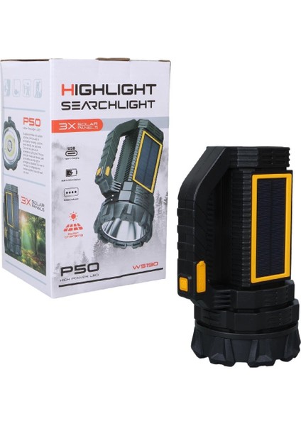 W5190 Solar Şarjlı El Feneri Uzun Mesafe Işıldak fırsatları