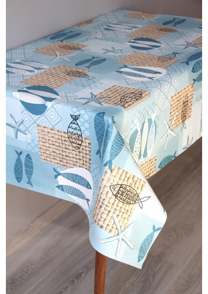 Elyaf Silinebilir Pvc Muşamba Masa Örtüsü 1253-1-BALIKMAVI