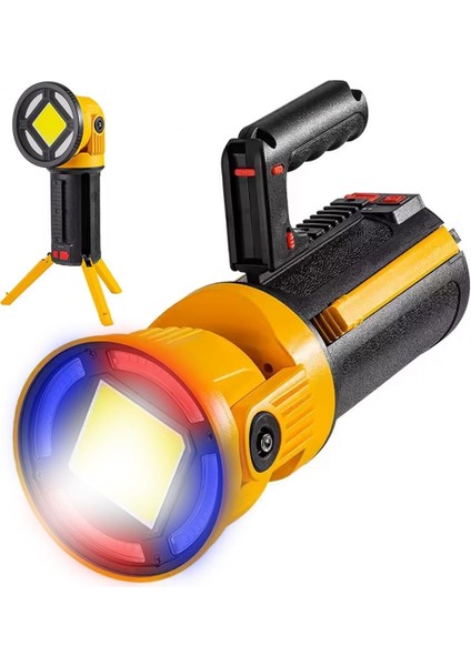 MX-W5164-3 Kırmızı Mavi Çakarlı Cob Ledli Şarjlı Kamp El Feneri Işıldak