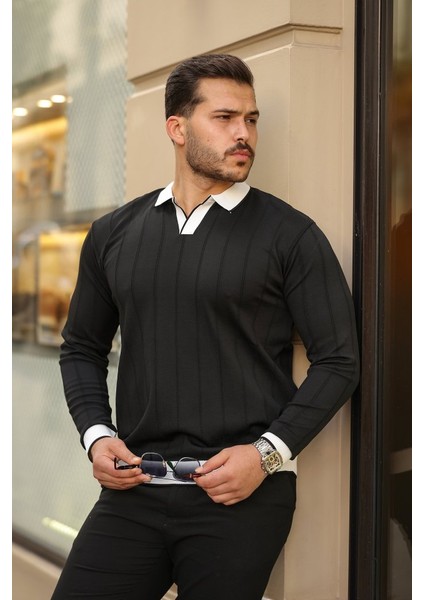 Erkek Renkli Yaka Manşet Uzun Kollu Triko fiyatları