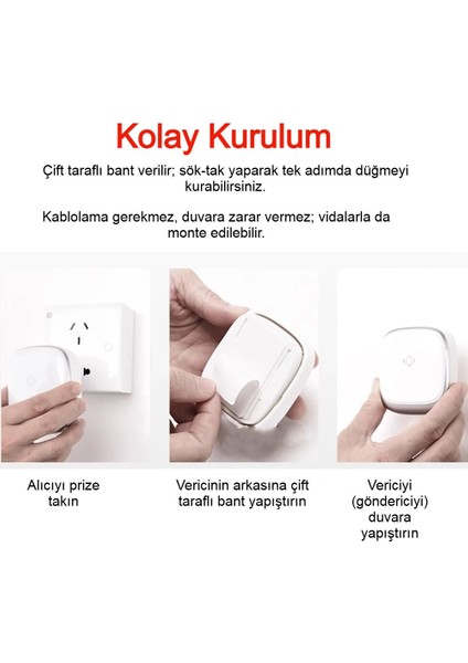 Kablosuz Kapı Zili Seti IP44 Su Geçirmez, 2 Alıcı, 38 Melodi, Kolay Montaj, 433MHZ indirimleri