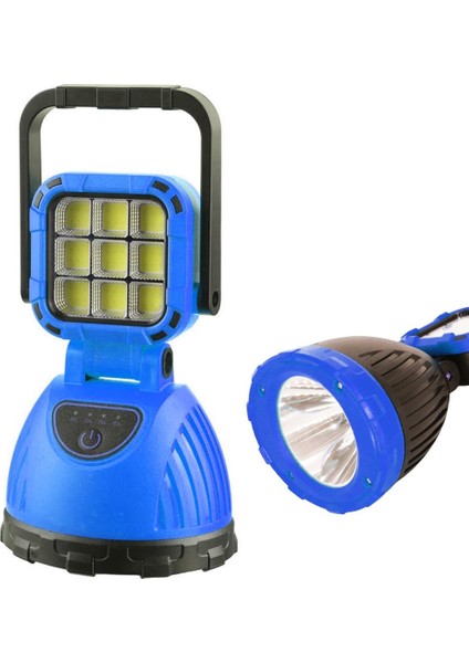 PM-8033C 6 Modlu El Feneri ve Işıldak Acil Durum Lambası 9 Cob Ledli Solar Şarjlı