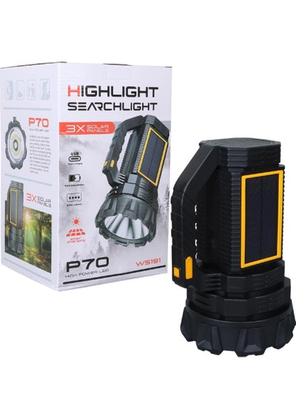 W5191 Solar Şarjlı El Feneri Uzun Mesafe Işıldak fırsatları