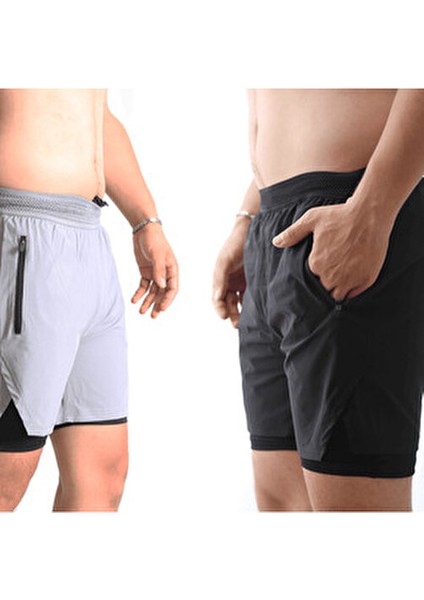 | 2 Li Paket Gym ve Fitness Astarlı Taytlı Şort | Gizli Cep Detaylı