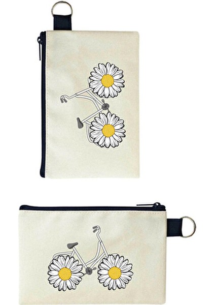 Papatya Bisiklet Baskılı Kanvas Makyaj Çantası Kadınlar İçin Şık ve Ergonomik Tasarım