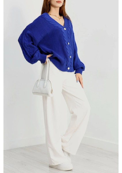 Saks Mavi Renk Balon Kol Triko Hırka