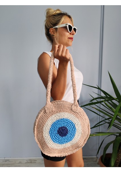 El Yapımı Yuvarlak Nazar Boncuklu El ve Kol Çantası modelleri