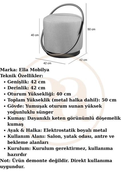 Loop Serisi Puf, Metal Halkalı Puf, Makyaj Oturağı ,puf Bench Montajsız Oturak Siyah Metal Ayaklı fırsatları