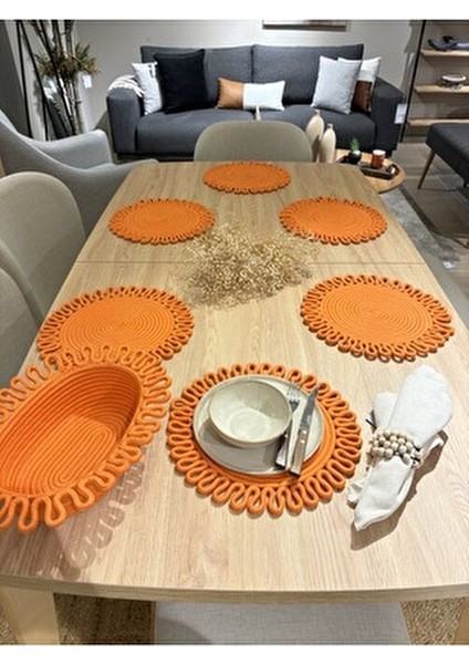 Turuncu Galaxy Modern Jüt Supla Yuvarlak 7'li Set Sofra Şıklığı İçin