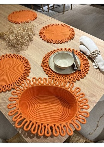 Turuncu Galaxy Modern Jüt Supla Yuvarlak 7'li Set Sofra Şıklığı İçin fiyatları