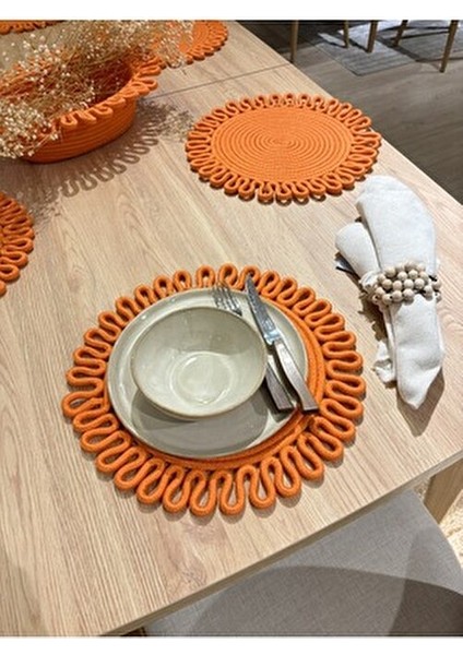 Turuncu Galaxy Modern Jüt Supla Yuvarlak 7'li Set Sofra Şıklığı İçin modelleri